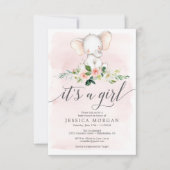Roze elephant Girl Baby shower Invitation Card Kaart (Voorkant)