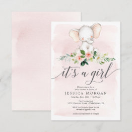 Roze elephant Girl Baby shower Invitation Card Kaart