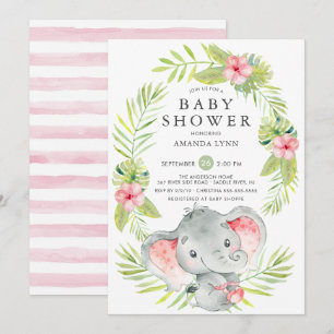 Roze Elephant Girl Baby shower Kaart