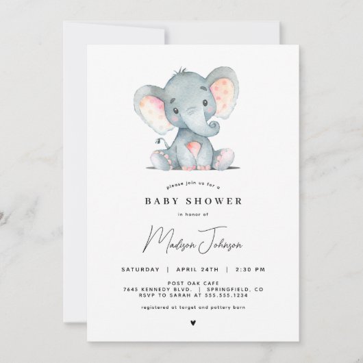 Roze Elephant Girl Baby shower Kaart (Voorkant)