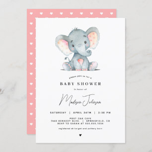 Roze Elephant Girl Baby shower Kaart