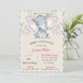 Roze Elephant Girl Baby shower Kaart (Staand voorkant)