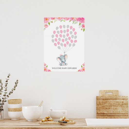 Roze Elephant Guestbook Alternative Sign Poster (Keuken)