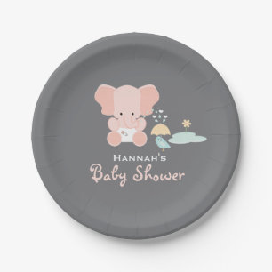 Roze Elephant Little Bird Baby shower Papieren Bordje