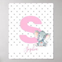 Roze Elephant Personalized Girl Baby Name Nursery
