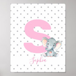 Roze Elephant Personalized Girl Baby Name Nursery Poster