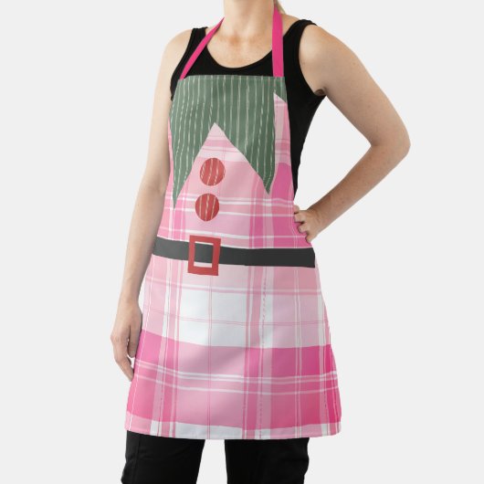 Roze Elf Geruite Kerst Schort (Insitu)