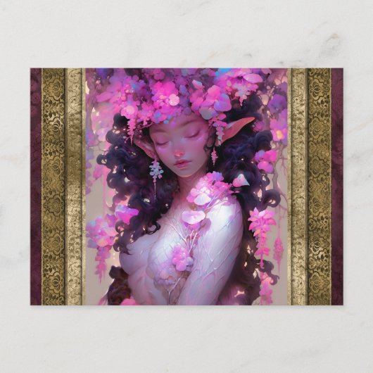 Roze Elf Meisje Fantasy Kunst Briefkaart (Voorkant)