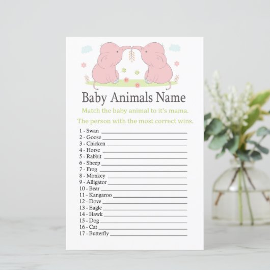 Roze ellephant Baby Animals Name Game (Staand voorkant)