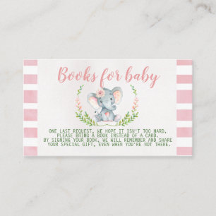 Roze ellephant Baby shower Book Request Insert Informatiekaartje