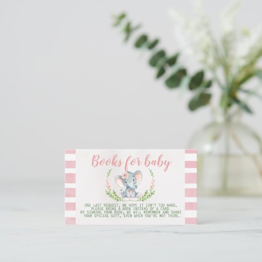 Roze ellephant Baby shower Book Request Insert Informatiekaartje (Staand voorkant)