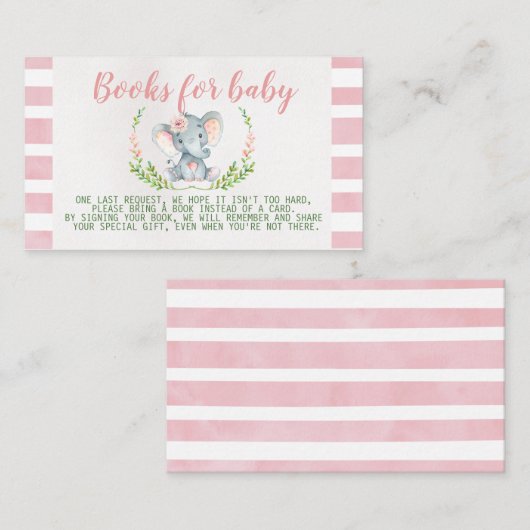 Roze ellephant Baby shower Book Request Insert Informatiekaartje (Voorkant / Achterkant)