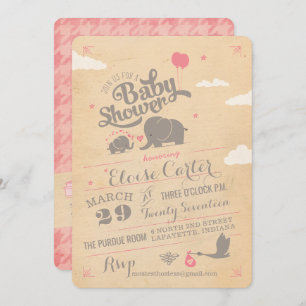 roze ellephant Baby Shower Invitations Kaart