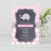 Roze ellephant Baby Shower Invitations Kaart (Staand voorkant)