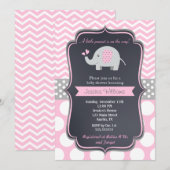 Roze ellephant Baby Shower Invitations Kaart (Voorkant / Achterkant)