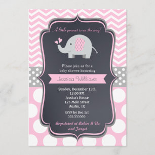 Roze ellephant Baby Shower Invitations Kaart