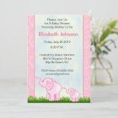 Roze ellephant Baby Shower Invitations Kaart (Staand voorkant)