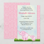 Roze ellephant Baby Shower Invitations Kaart (Voorkant / Achterkant)