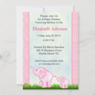 Roze ellephant Baby Shower Invitations Kaart