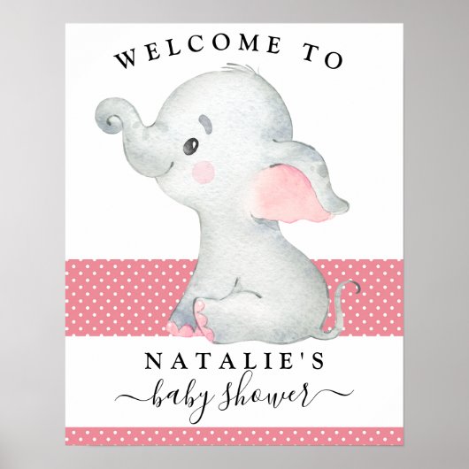 Roze ellephant Baby shower Welkomstteken Poster (Voorkant)