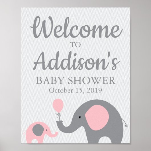 Roze ellephant Baby shower Welkomstteken Poster (Voorkant)
