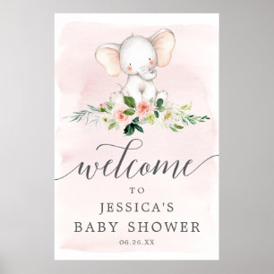 Roze ellephant Baby shower Welkomstteken Poster