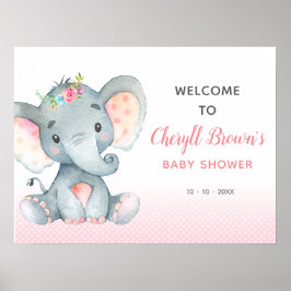Roze ellephant Baby shower Welkomstteken Poster