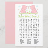 Roze ellephant Baby shower Word Search Game (Voorkant / Achterkant)