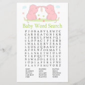 Roze ellephant Baby shower Word Search Game (Voorkant)