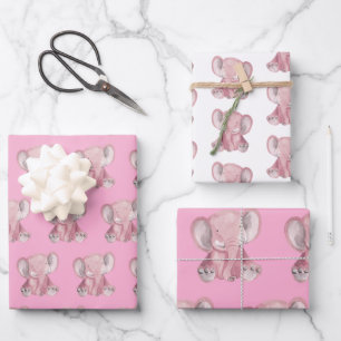 Roze, ellephant Design Wrapping Paper
