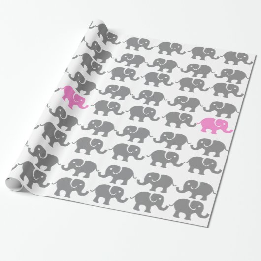 Roze, ellephant Gift Wrapping Paper Cadeaupapier (Uitgerold)