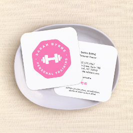 Roze Embleem Personal Trainer Business CA Vierkante Visitekaartje