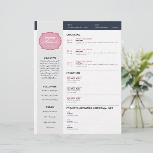 Roze Emblem Resume Briefhoofd Ontwerp (Staand voorkant)