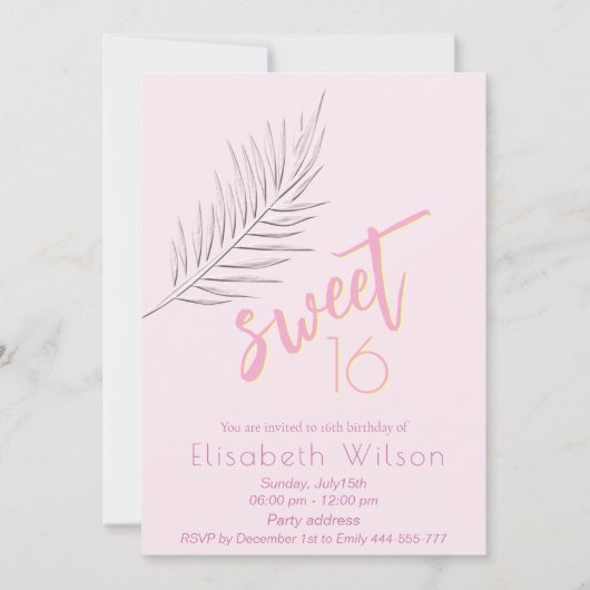Roze Embossed palm minimalistisch script zoet 16 Kaart (Voorkant)