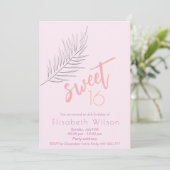 Roze Embossed palm minimalistisch script zoet 16 Kaart (Staand voorkant)