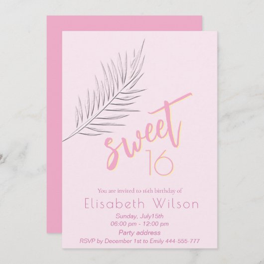 Roze Embossed palm minimalistisch script zoet 16 Kaart (Voorkant / Achterkant)