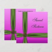 Roze Emerald Elegant Sweet Sixteen Party Uitnodigi Kaart (Voorkant / Achterkant)