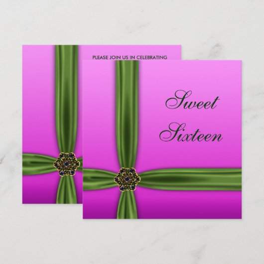Roze Emerald Elegant Sweet Sixteen Party Uitnodigi Kaart (Voorkant / Achterkant)