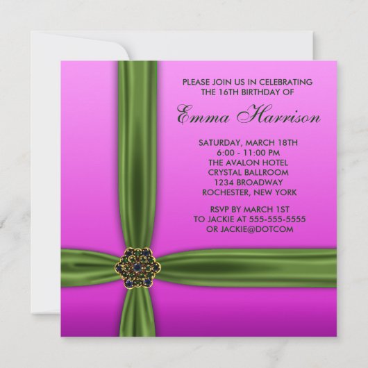 Roze Emerald Elegant Sweet Sixteen Party Uitnodigi Kaart (Achterkant)