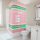 Roze Emerald Green White Stripes Sport Jersey Douchegordijn (In situ)