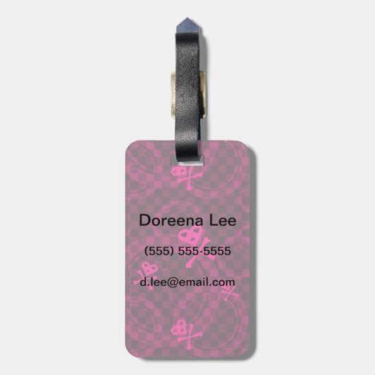 Roze Emo-patroon met cirkels Bagagelabel (Achterkant verticaal)