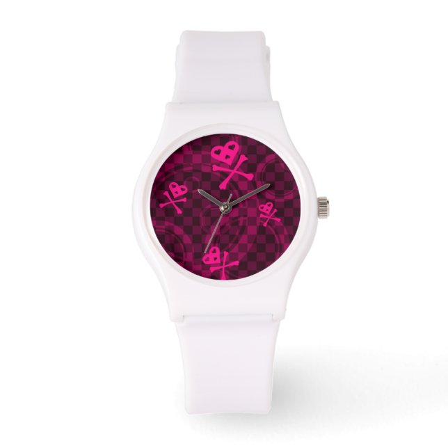 Roze Emo-patroon met cirkels Horloge (Voorkant)