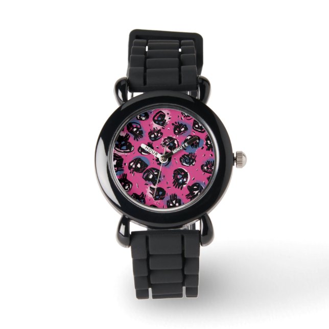 Roze emo scull Accessoires Sieraden Horloges (Voorkant)