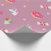 roze emoji unicorns snoepjes bloemen lollipops cadeaupapier (Hoek)