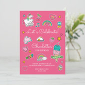 Roze Emoji Verjaardag Eenhoorn Meisje Kaart (Staand voorkant)