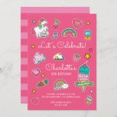 Roze Emoji Verjaardag Eenhoorn Meisje Kaart (Voorkant / Achterkant)