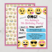 Roze Emoji Verjaardag Uitnodiging (Voorkant / Achterkant)