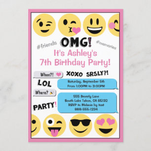 Roze Emoji Verjaardag Uitnodiging