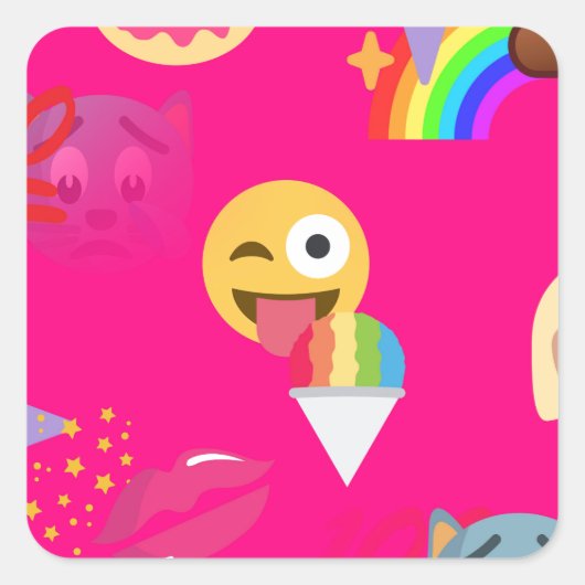 roze emoji vierkante sticker (Voorkant)