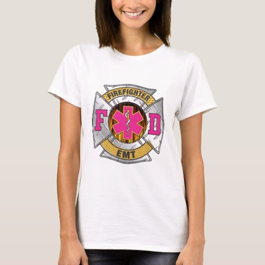 Roze EMT-brandweerman T-shirt (Voorkant)
